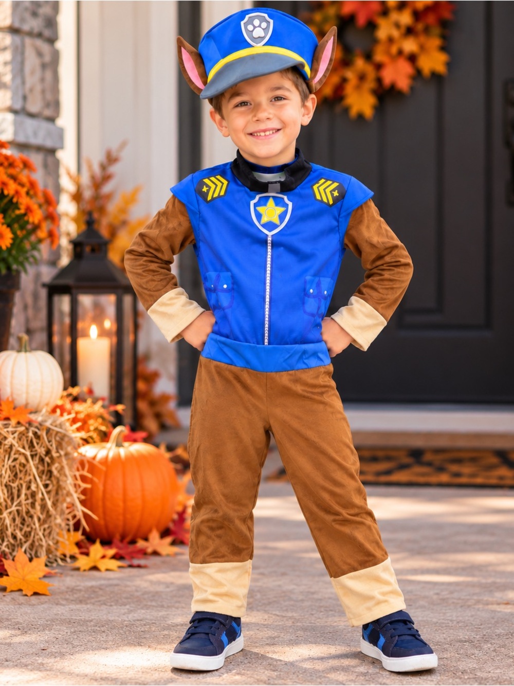 PAW Patrol Chase Boys Costume Size 4-6 Police Dog Halloween Jumpsuit Hat